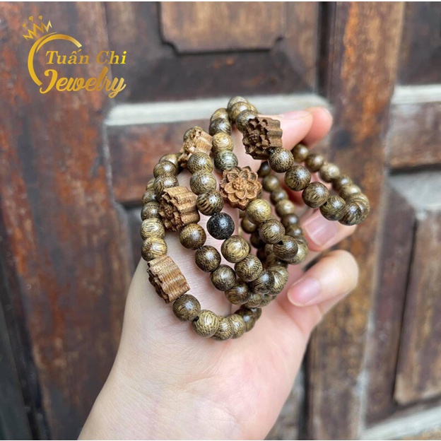 Vòng Tay Trầm Hương Mix Hoa Sen 💥 HÀNG CHUẨN💥 Vòng Trầm Hương Tự Nhiên Tặng Kèm Hộp Gấm.Sang Trọng.