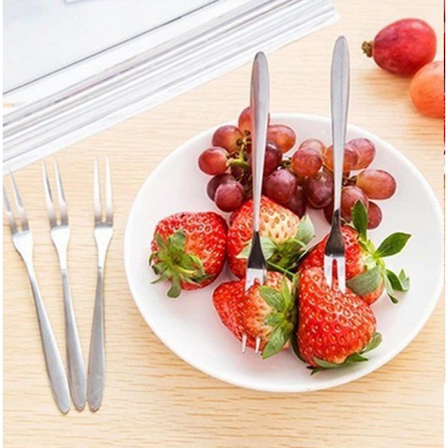 Nĩa ăn trái cây/salad Inox - Dĩa xiên hoa quả, đồ ăn bằng thép không gỉ 2 mũi cây đa năng