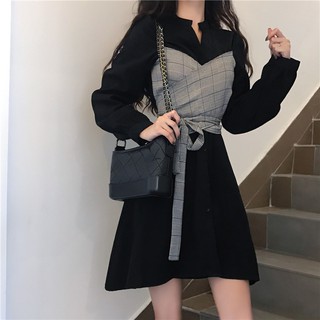 Váy Sơ Mi Phối Yếm Kẻ Sọc