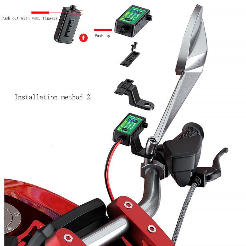 Bộ sạc trên xe máy Bonjour hai cổng USB 2.4A có công tắc vôn kế và vôn kế cho điện thoại di động/máy tính bảng GPS