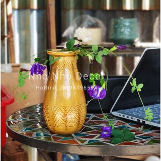 Lọ hoa tam giác men rạn gốm Bình Dương xuất khẩu - cao 20cm miệng 8cm