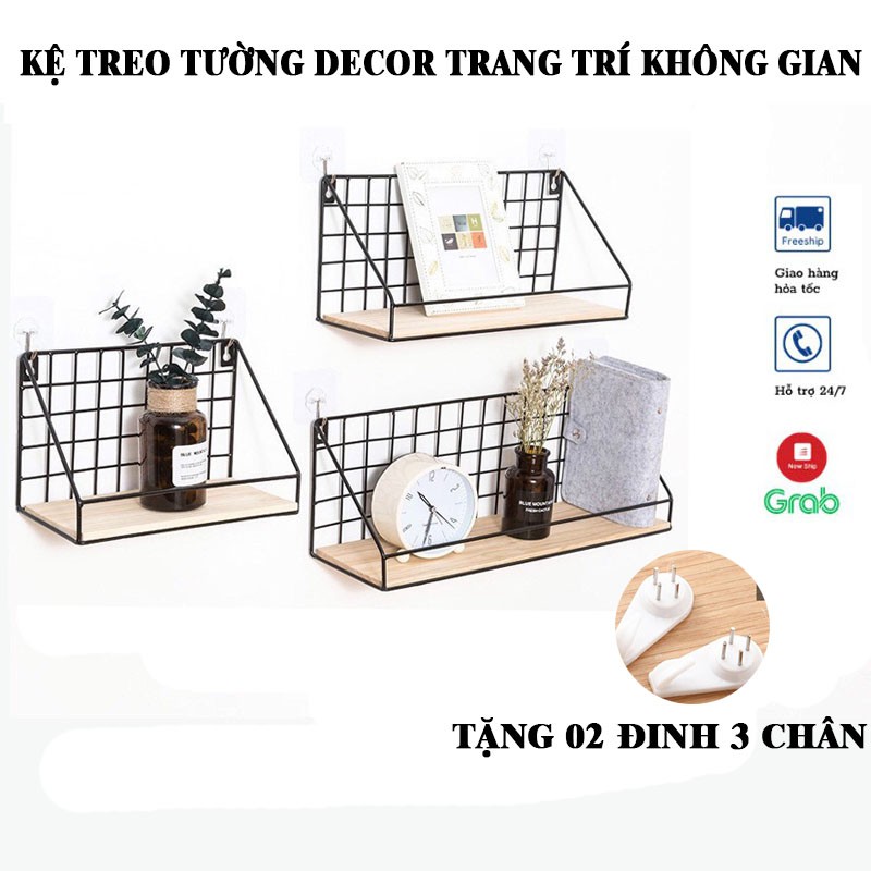 Kệ treo tường trang trí, kệ lưới sắt decor phòng ngủ phòng khách, giá để đồ treo tường đa năng, Tặng kèm 02 đinh 4 chân