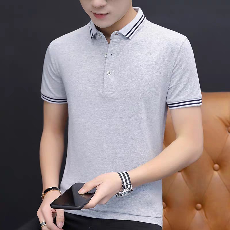 Áo phông nam ngắn tay cổ bẻ  KOREAN phối viền cao cấp : Kiểu dáng Hàn Quốc chất liệu cotton , co giãn 4 chiều(APKV)