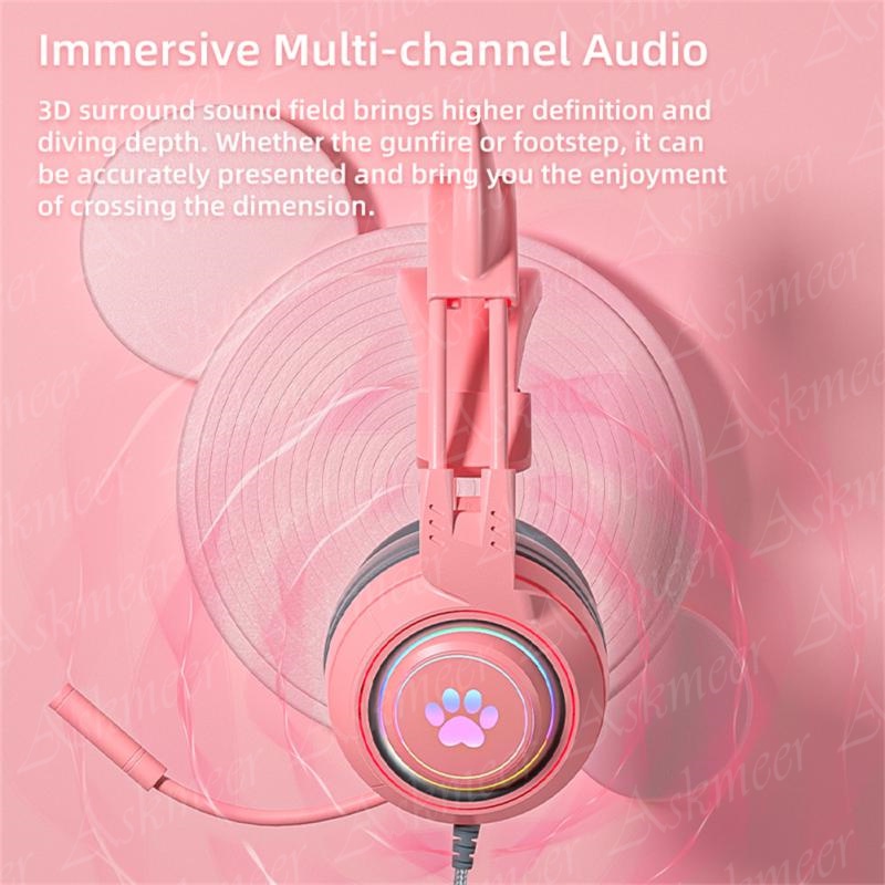 Tai Nghe Trùm Đầu Chơi Game Có Mic & Dây Đèn RGB Hình Tai Mèo Cho Điện Thoại PS4/PS5