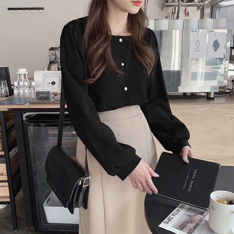 Áo Sơ Mi Dài Tay Phong Cách Hàn Quốc 175286 Áo Sơ Mi Cổ Vuông Dáng Rộng Màu Sắc Ngọt Ngào Phong Cách Phương Tây