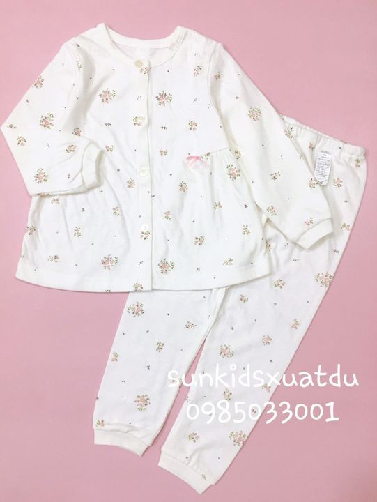 Bộ Pijama hoa nhí nơ hồng