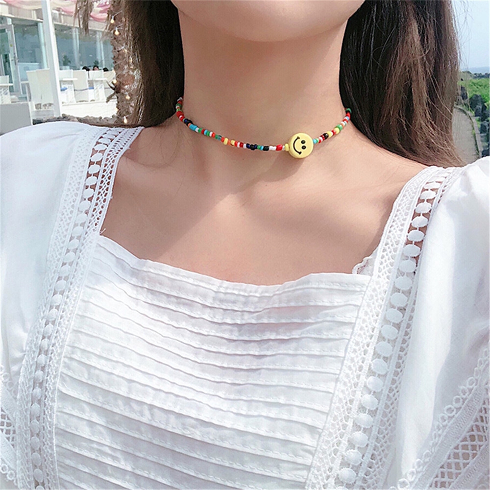 Vòng cổ chuỗi hạt nhiều màu sắc với hình mặt cười handmade dễ thương