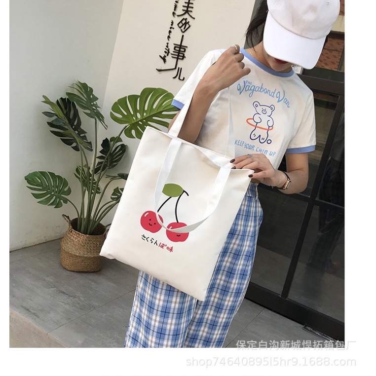 Túi tote Túi đeo vai vải canvas đi học đi chơi có khóa kéo phong cách Nhật Bản