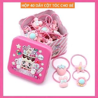 Hộp 40 dây cột tóc cho bé hộp thiếc