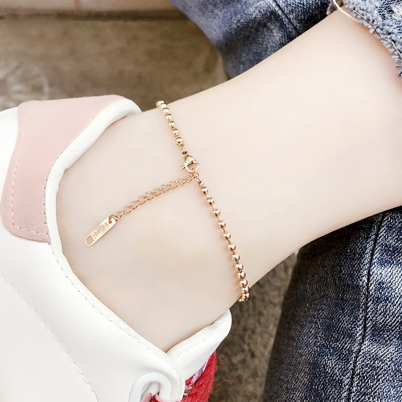 Lắc Chân Tròn Bằng titan Thép Không Gỉ Mạ Vàng Hồng 18k Thời Trang Dành Cho Nữ