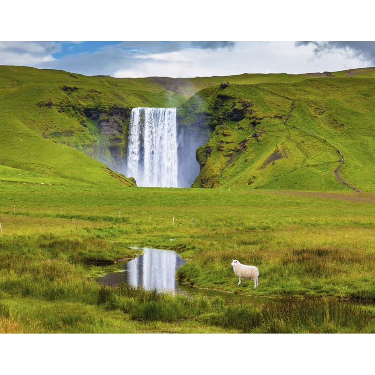 Tranh 3D phong cảnh thác nước chảy, sông suối nên thơ, dòng chảy dịu dàng