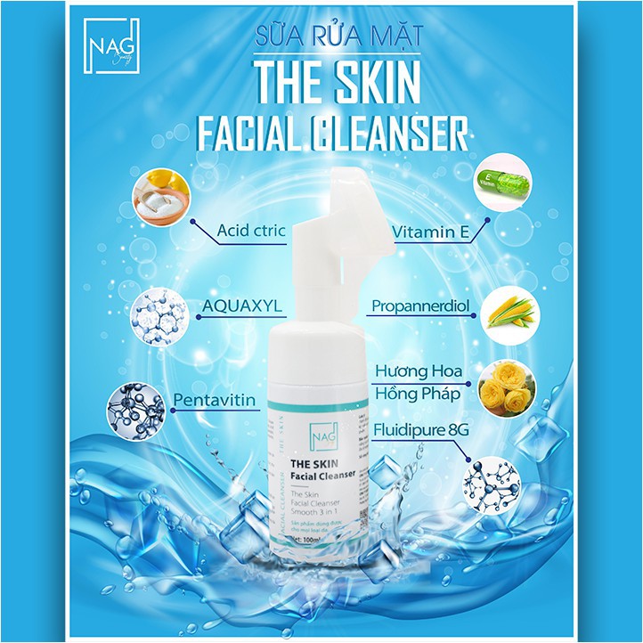 Sữa rửa mặt đầu cọ The Skin Cleanser 100ml cho da dầu mụn nhạy cảm dành cho nam nữ - NAG
