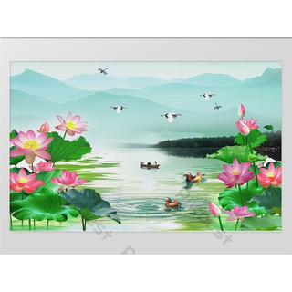 Tranh dán tường phong cảnh đầm sen