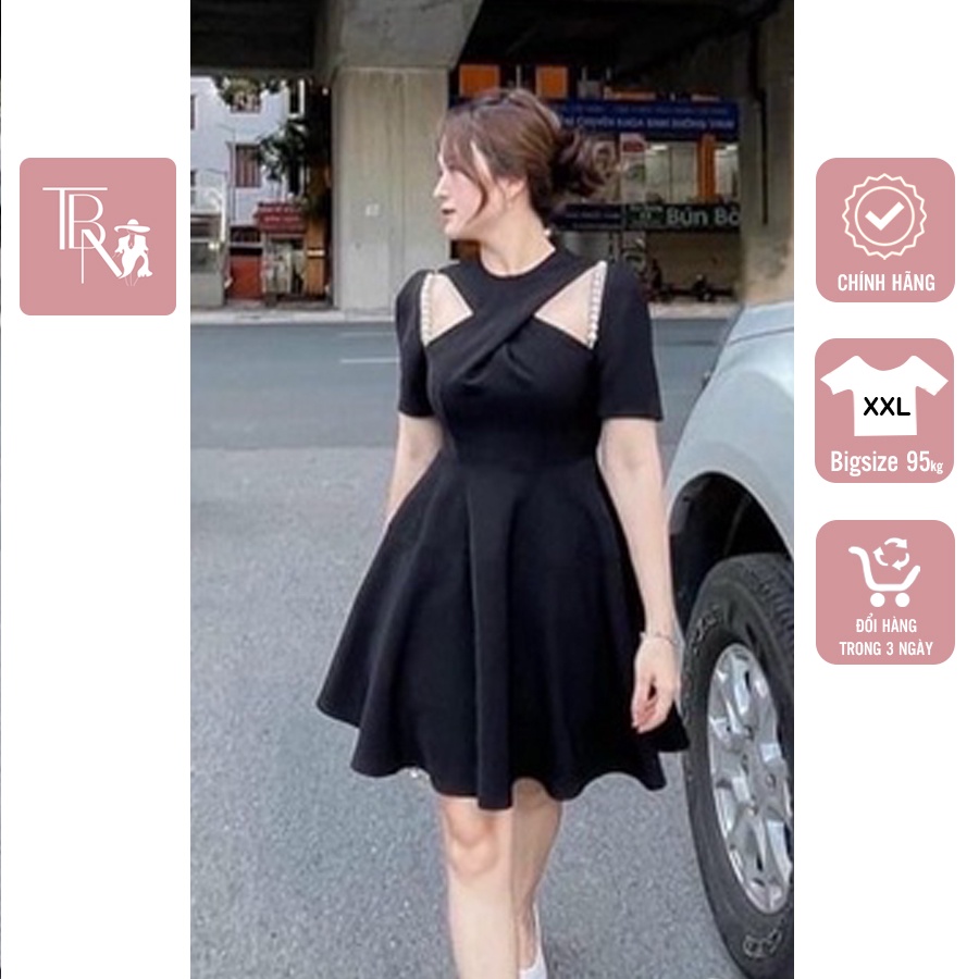 Đầm nữ xòe bigsize kiểu cổ chéo gợi cảm mẫu TBNBigsize 1259