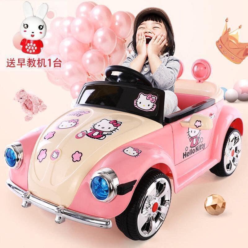 Ô tô xe điện đồ chơi đạp ga  HELLO KITTY  BJR 5169 cho bé gái vận động ( -Xanh nhạt-Hồng- )