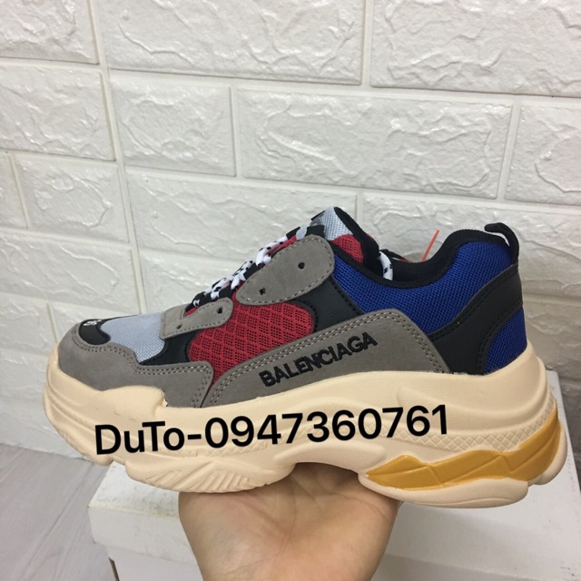 [SALE SỐC-TẶNG HỘP] Giày thể thao triple s xám đỏ xanh đế vàng fullzize NAM NỮ