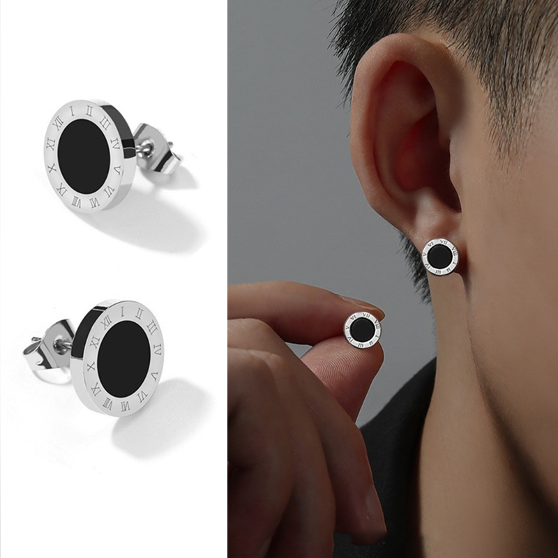 1 Bông Tai Bằng Thép Titan 8mm Họa Tiết Số La Mã Cá Tính Cho Nam Và Nữ
