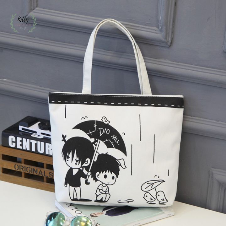 Túi tote 🍓 𝐋𝐎𝐀̣𝐈 𝐈 🍓 Túi Tote canvas có khóa kéo in hình , uzzang unisex đeo vai đi học