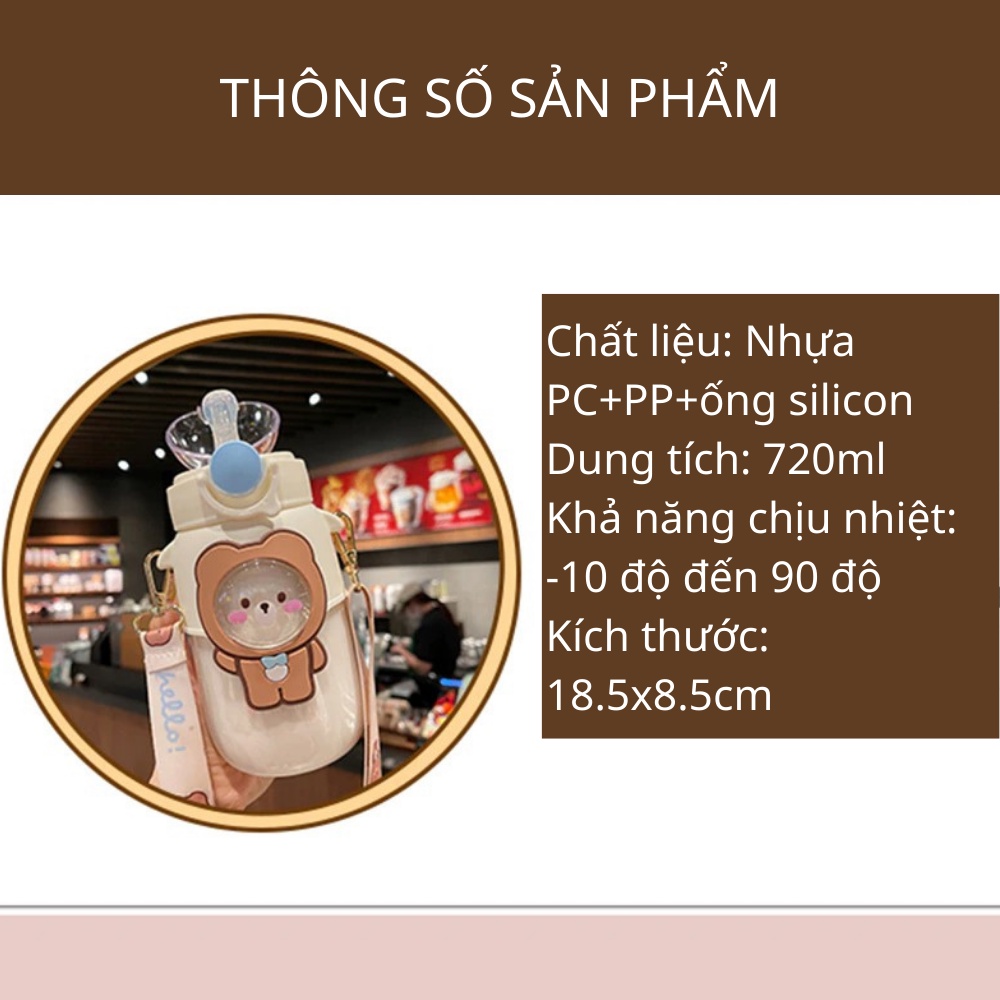Bình nước trẻ em hình gấu dễ thương TiLoKi TBN12 dung tích 720ml