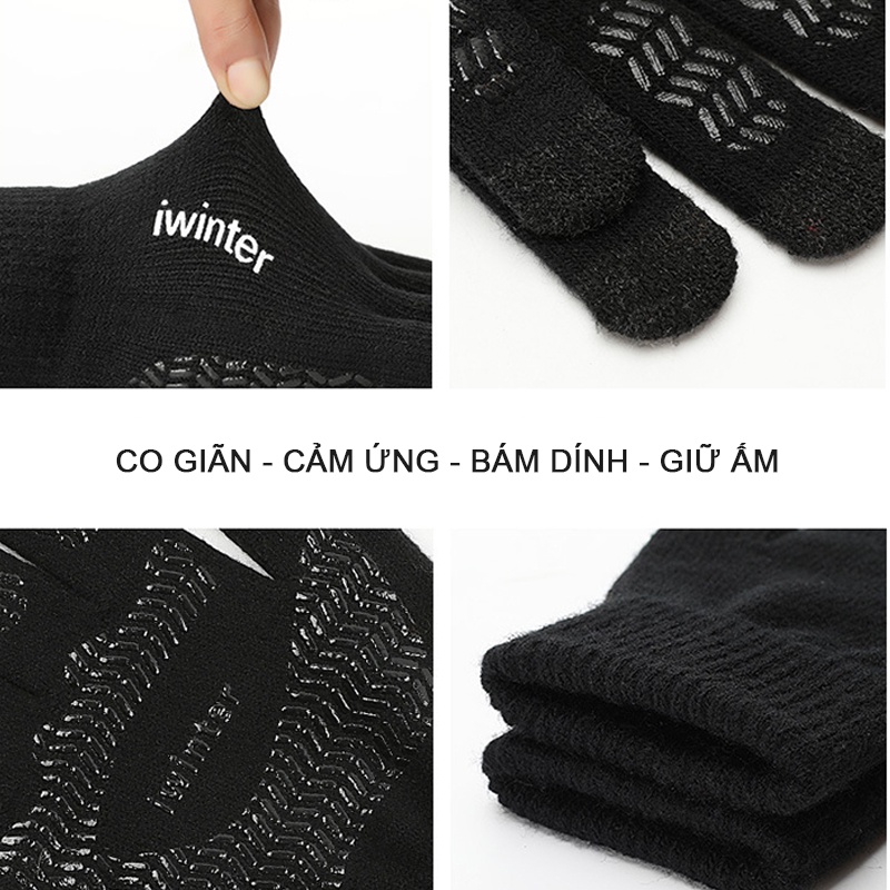 Găng tay len đi xe máy nữ/nam mùa đông Iwinter, kiểu găng chơi game cảm ứng siêu mượt, phong cách Hàn Quốc dễ thương