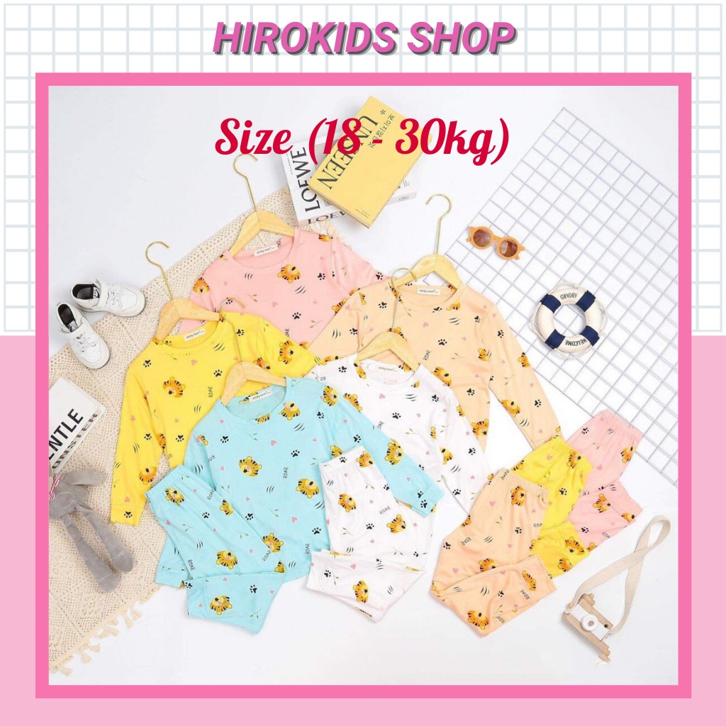 Bộ ngủ dài tay ống bo thun lạnh mềm mát hoạ tiết con hổ size đại cho bé (18-30kg) - Hirokids