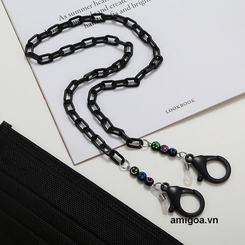 Dây Đeo Khẩu Trang Acrylic Hình Mặt Cười Màu Đen