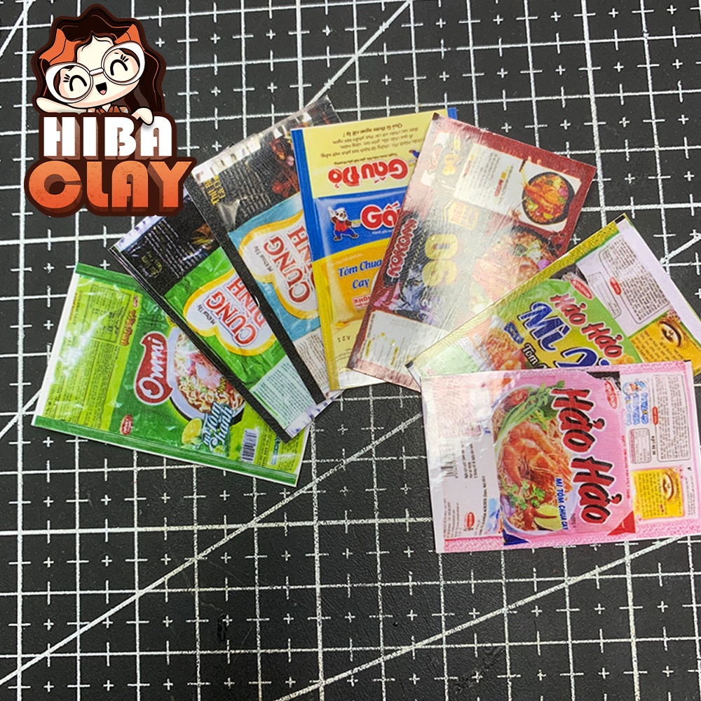 Sét 7 Bao bì mì tôm tự gấp mini Minifood 01 trang trí mô hình, đồ ăn mini mô hình cho búp bê DIY