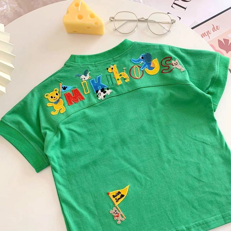 Áo Thun Cotton Tay Ngắn Thêu Họa Tiết Hoạt Hình Thời Trang Mùa Hè Cho Bé