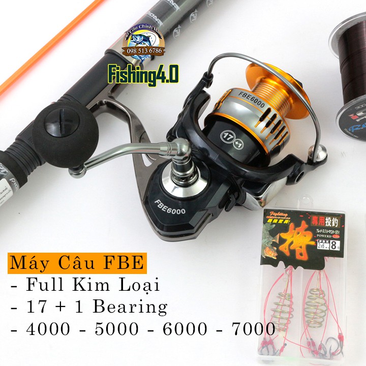 Bộ Cần Câu Máy 2 Khúc Pioneer Fire + Máy Full Kim Loại FBE + 8 Món Phụ Kiện Chuyên Câu Sông Hồ [ Bộ 61 ] [Fishing 4.0]