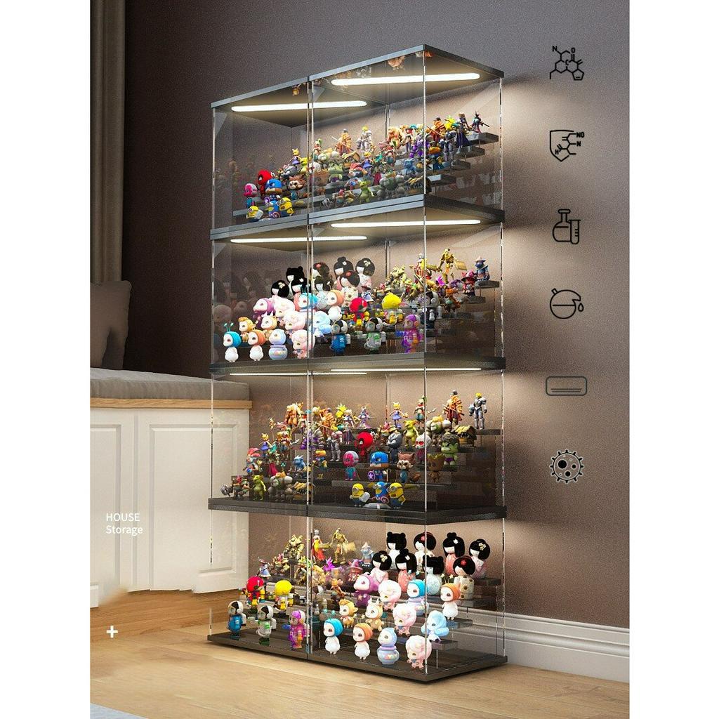 Hộp Trưng Bày Búp Bê Hoạt Hình 2-5 Tầng Bằng Acrylic Có Đèn Chống Bụi