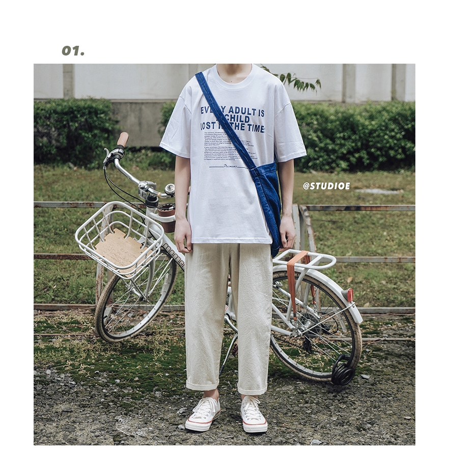 Quần ống suông lưng thun co giãn màu trơn bằng chất liệu vải lanh phong cách Hàn Quốc thời trang cho nam