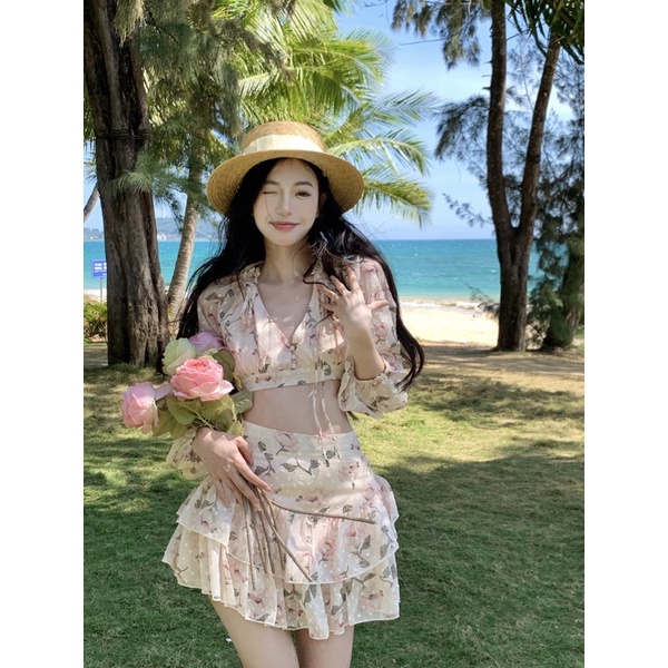 Set Voan Hoa Hồng Cut Lưng QCCC