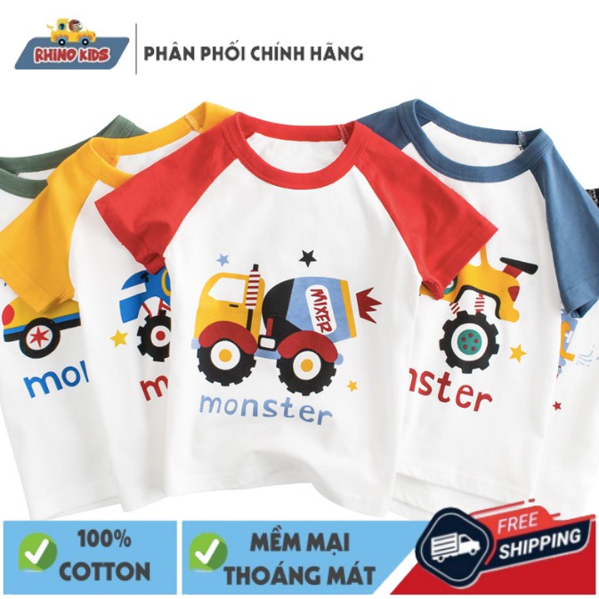 Áo bé trai 27KIDS áo thun cho bé trai in hình xe ô tô Monster ngộ nghĩnh chất cotton hàng xuất Âu Mỹ 100% COTTON