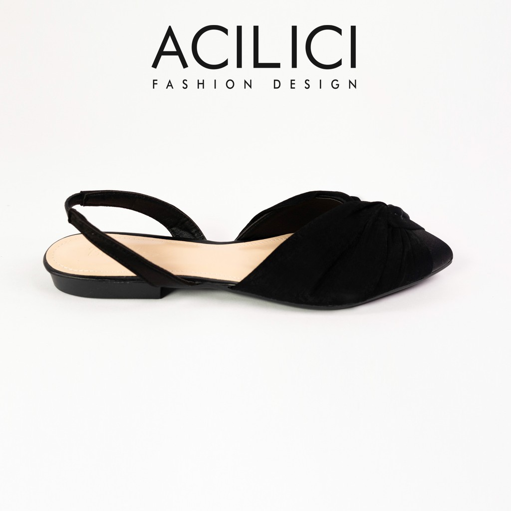 Giày sandal nữ ACILICI thời trang, giày búp bê nữ xoắn lụa satin mũi nhọn đế bệt fom chuẩn size mang êm chân_TC033