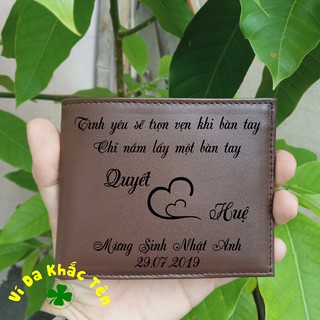 Ví nam khắc tên da bò màu nâu