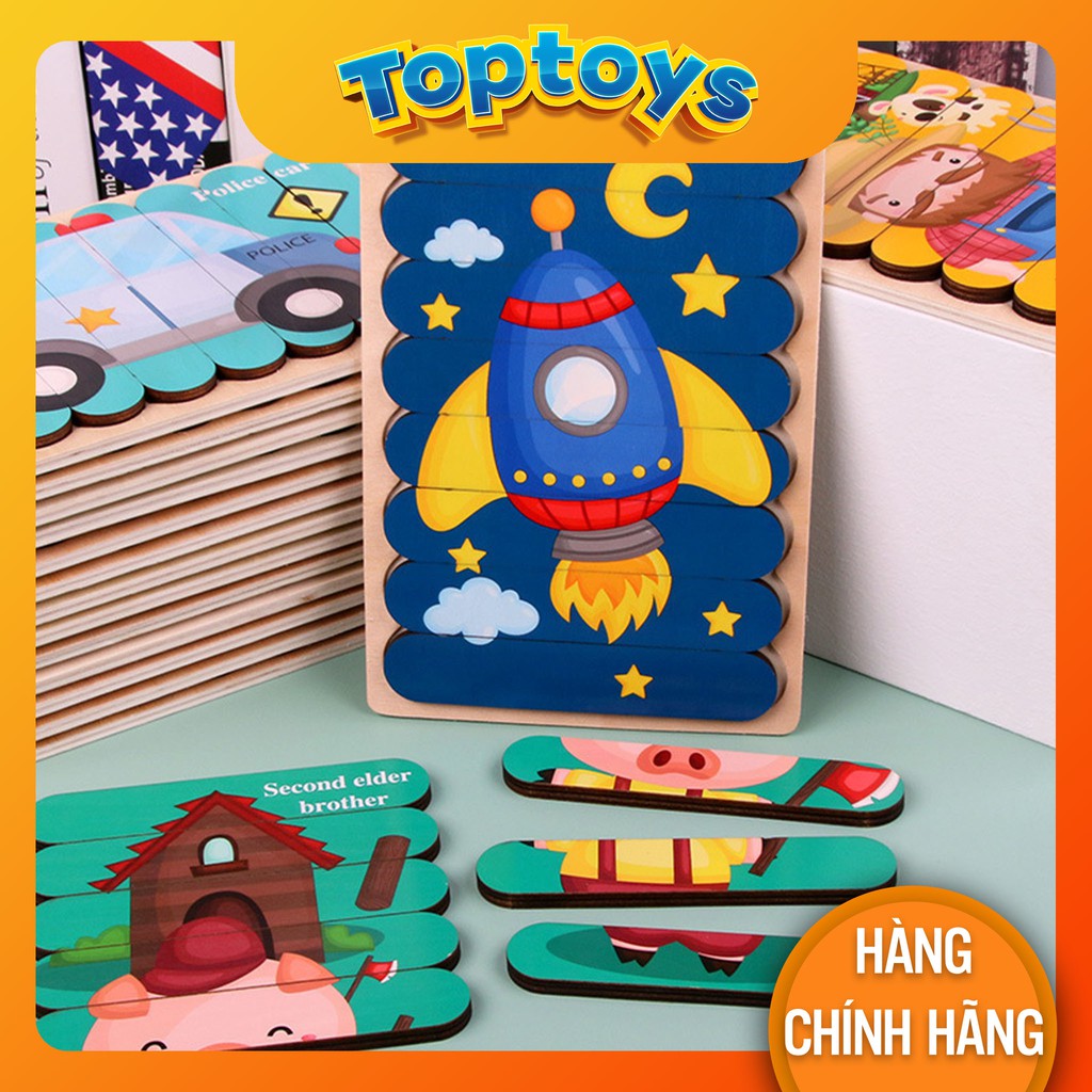 Đồ Chơi xếp gỗ Montessori 10 Bảng Ghép Tranh In Hình 2 Mặt cho bé từ 1 Tuổi Phát Triển Tư Duy logic
