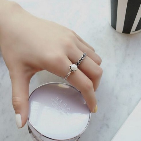 Nhẫn nữ đẹp xoắn bạc đính hạt Freesize dễ thương phong cách Retro Hàn Quốc J517