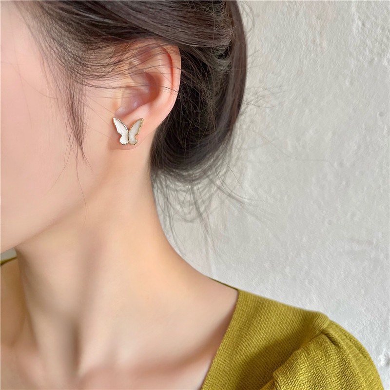Bông Tai Mạ Bạc 925 Hình Bướm Phong Cách Hàn Quốc Đơn Giản Thời Trang Cho Nữ