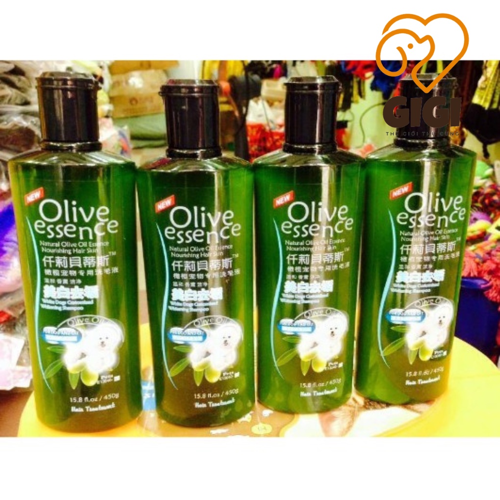 Sữa tắm Olive 450ml khử mùi hôi chó mèo mềm mượt lông trắng, tối màu diệt phòng bọ chét ve rận thú cưng - GiGi Pet Shop