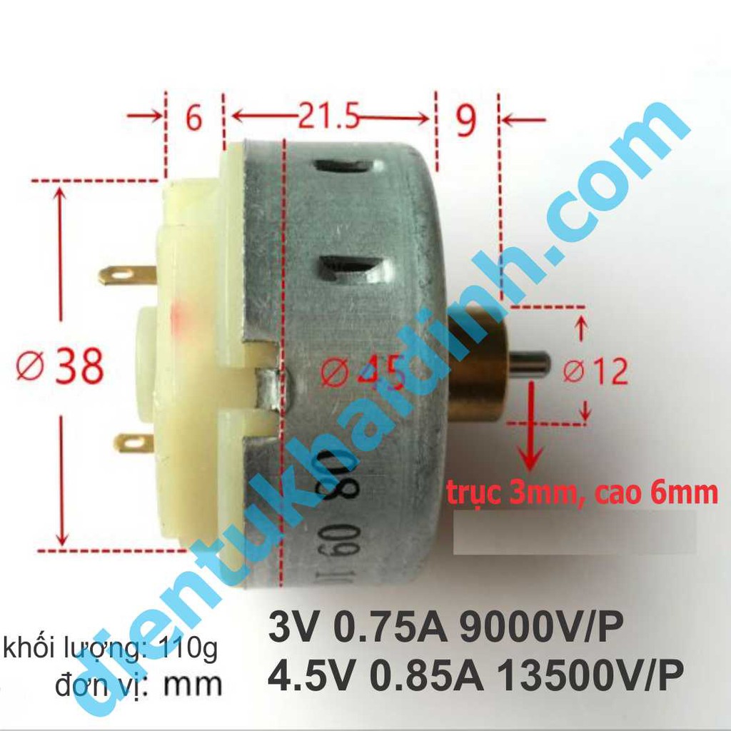 ĐỘNG CƠ DC 1.5-4.5V 13500RPM TRỤC 3MM kde3090