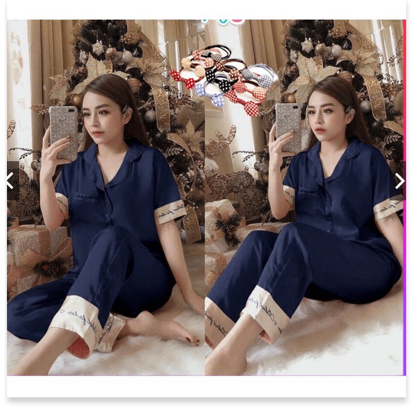 đồ bộ pijama phối bo tay chân sang chảnh
