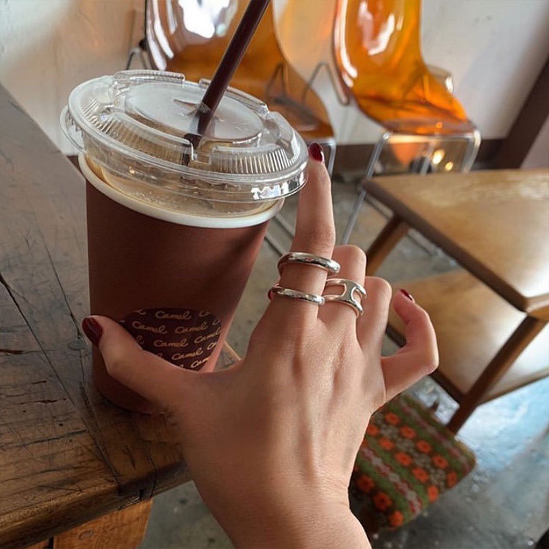 QMCOCO Thiết kế theo phong cách INS Hàn Quốc Màu bạc Đôi dòng mở vòng hình học Đơn giản Cổ điển Sáng tạo Quà tặng Đảng cho Phụ nữ Nhẫn trang sức