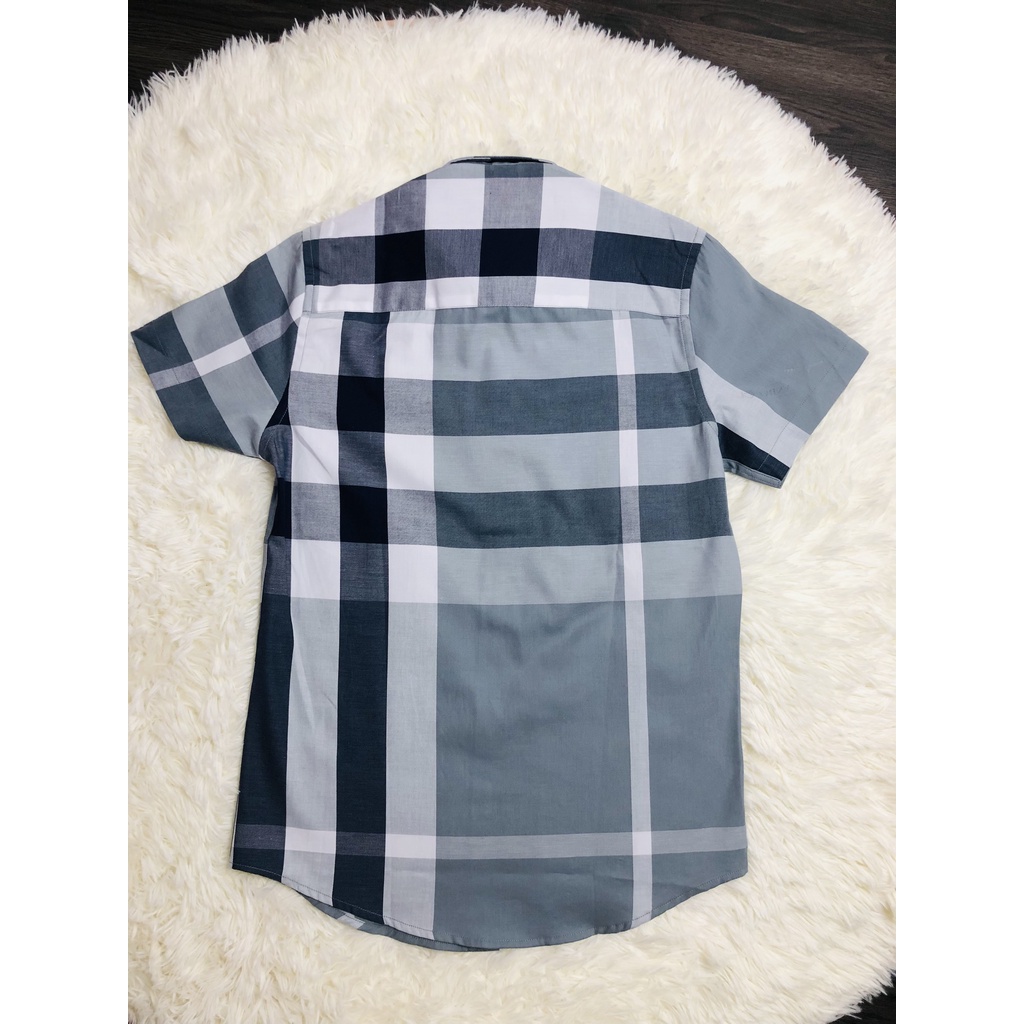 Áo sơ mi kẻ tay ngắn vải cotton , bbr cộc tay kẻ to thoáng mầu xanh ghi
