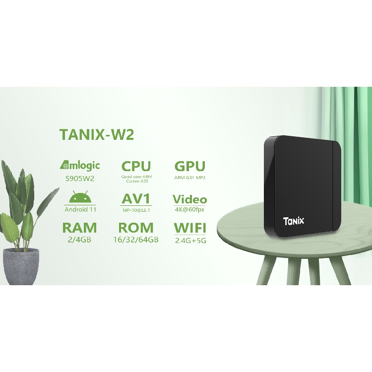 Android TV Box Tanix W2 WIFI 2.4/5G + Bluetooth - Amlogic S905W2 RAM 2G bộ nhớ EMMC 16G, Android 11