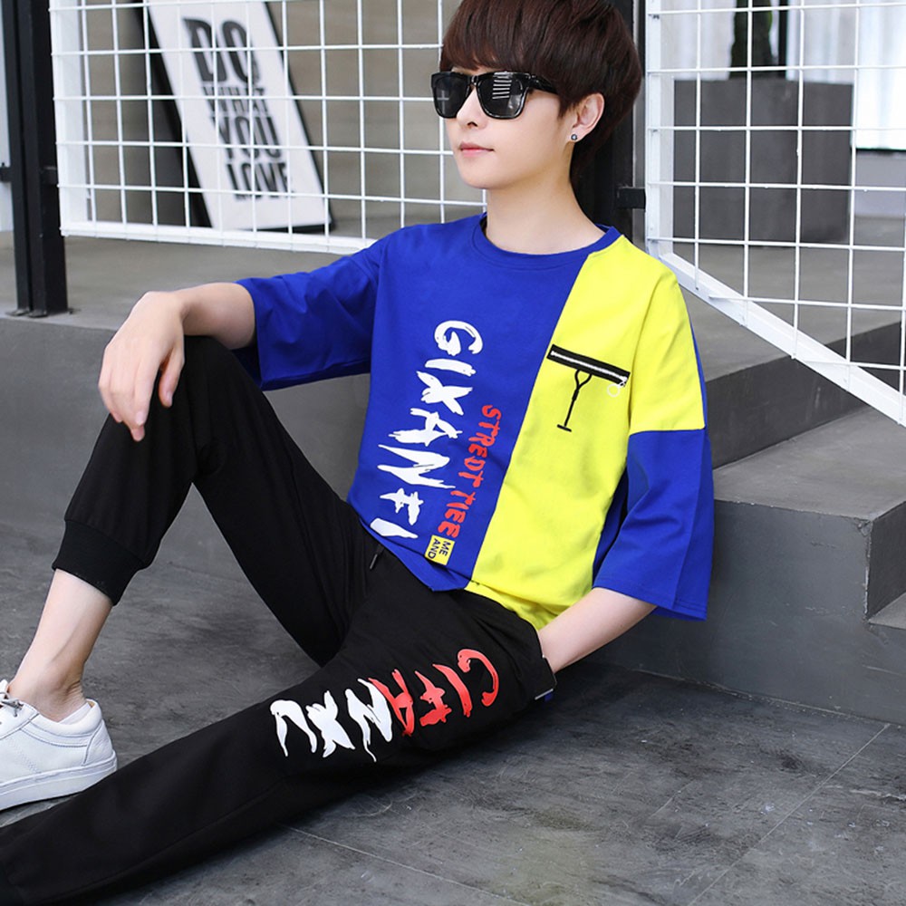 Bộ Đồ Thun Nam Thể Thao Mùa Hè Tay Ngắn Kết Hợp Quần Dài Họa Tiết Chữ GiFanXu Trẻ Trung SET NAM 9000026C2 | BigBuy360 - bigbuy360.vn