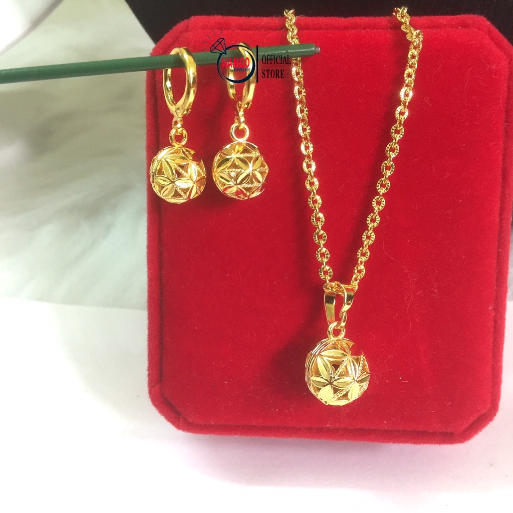 Set dây chuyền và bông tai Quả Cầu Hoa V148 T148, Bộ trang sức nữ Namoo Jewelry