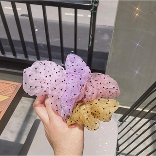 Cột Tóc Vải voan Scrunchies Voan Chấm Bi