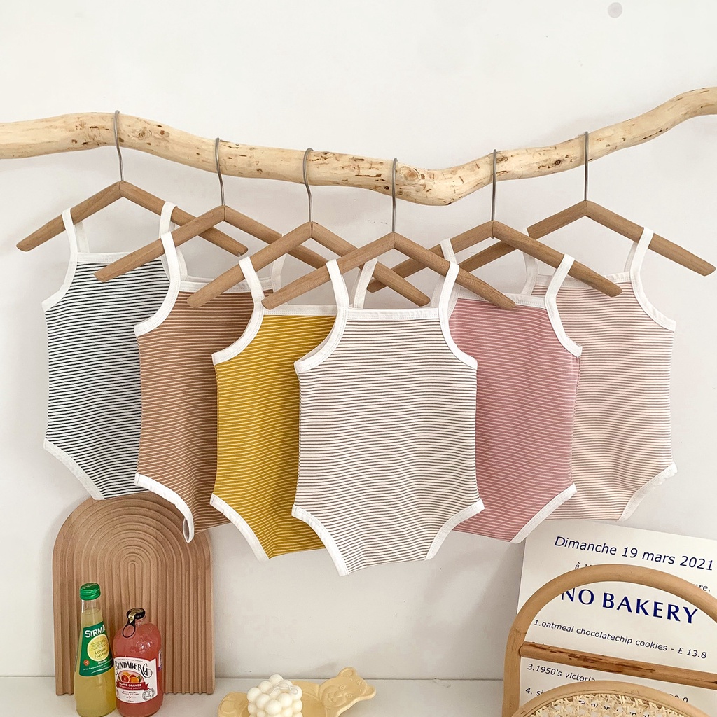 Áo liền quần hai dây họa tiết kẻ sọc thời trang dành cho trẻ em