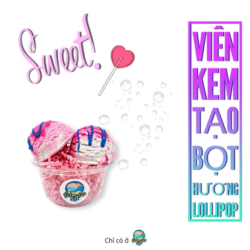 Viên kem tạo bọt bồn tắm bồng bềnh hương KẸO LOLLIPOP nhiều bọt mềm da, bubble scoop, 80, 160, 240 gram