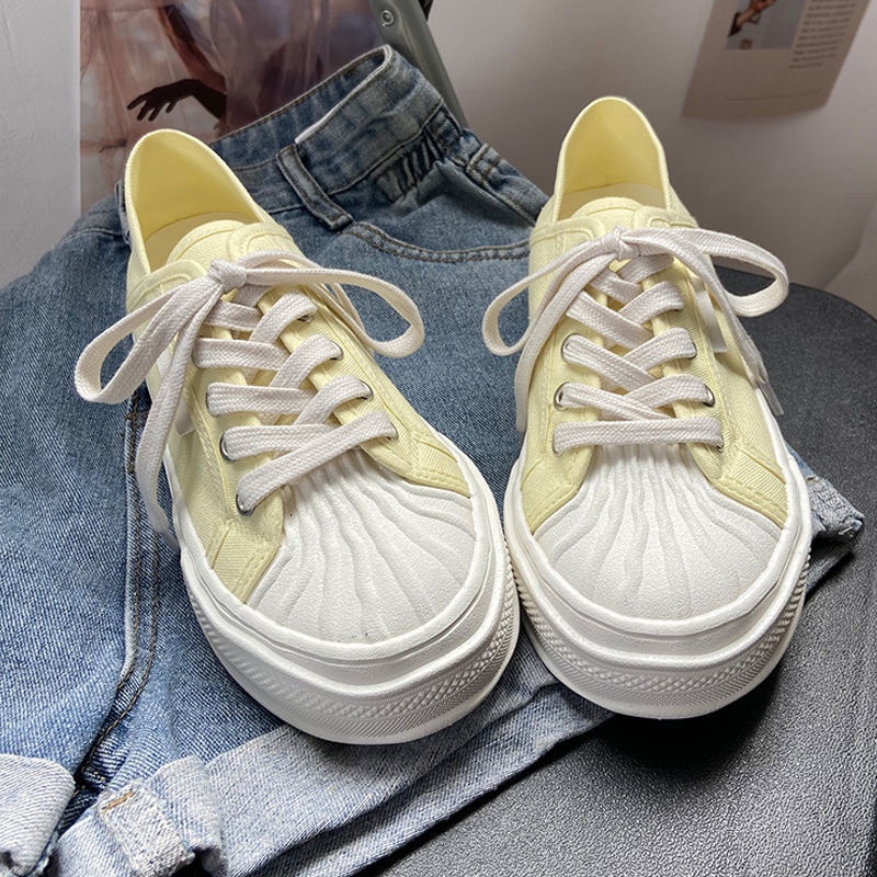 Giày Thể Thao canvas Trắng Mũi Vỏ Sò Thời Trang Cho Nữ